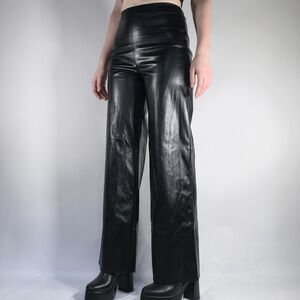 Super High Waisted Wide Leg Faux Leather Pants